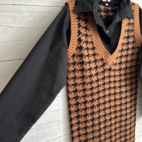 Heart & Heels Dogstooth V-Neck Button Up Cardigan Collared Black | SIZE M - Picture 7 of 12